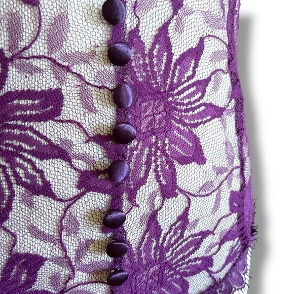 Vintage Victorias Secret Gold Label Teddy Sz Small Purple Lace Sheer Bow Straps - Picture 8 of 10